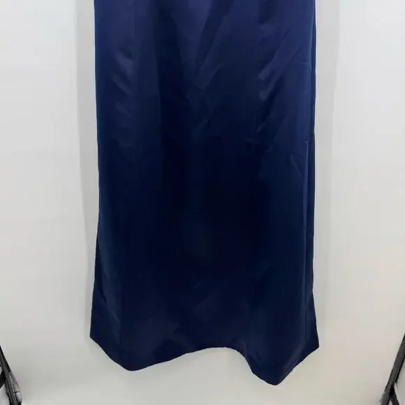 Vintage Nicole Miller Gown Dress 8 Navy Blue Satin Button Back Y2K Prom Formal - Picture 4 of 11